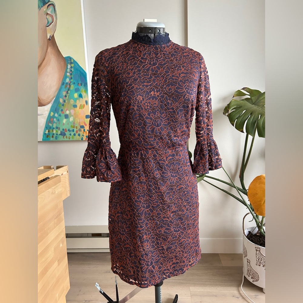 Topshop Navy Copper Lace Dress